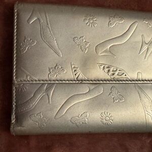 Authentic Salvatore Ferragamo Metallic Silver with Embossed Floral Design